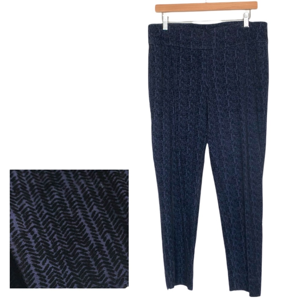 Zac & Rachel  Printed Velvet Ankle Pull-On Pants Black and Navy Size Large